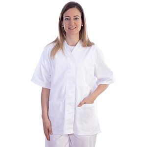 Gima - Kaszak van katoen en polyester, ziekenhuisuniform, witte kleur, V-hals, halve mouwen, 5 drukknopen, voor dames, XL-maat, voor artsen, dierenartsen, verpleegkundigen en gezondheidspersoneel