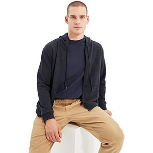 Trendyol Heren Navy Blue Basic Hooded Regular Fit Zippered Sweatshirt, XL
