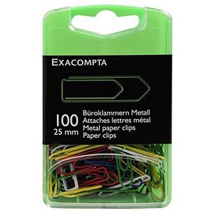 Exacompta - Ref 14744E - Gekleurde paperclips (Pack van 100) - Gemaakt van metaal, 25 mm groot, geschikt voor tijdelijk bindende documenten zonder ze te beschadigen