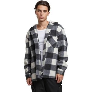 Urban Classics Overgangsjas voor heren, Big Check Jacket met capuchon, geruit, overgangsjas met capuchon, lichte jas voor heren, maten S - 5XL, wit/zwart, XL