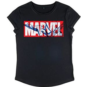 Marvel Dames Classic-Spider Rolled Sleeve T-Shirt, Zwart, XL, zwart, XL