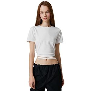 Koton Dames T-shirt met korte mouwen en ronde hals, detail, ecru (010), XS