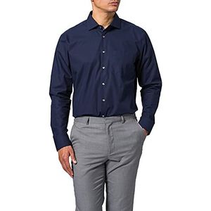 Seidensticker Popeline overhemd voor heren, regular fit, lange mouwen, donkerblauw, 38