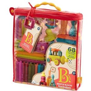 B Toys - Bristle Blocks Stackadoos - 68 speelgoedblokken in een opbergtas - BPA-vrij STEM Toys bouwstenen voor kinderen vanaf 2 jaar