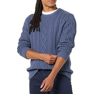 Amazon Essentials Heren lange mouwen 100% katoen visser kabel ronde hals trui, donkerblauw, medium