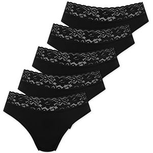 Marilyn Poupée Infinity katoenen panty met klassieke snit en kanten riem zwart - XXL - 5-pack, zwart, XXL