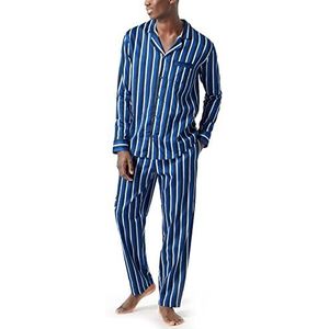 Schiesser Heren pyjama lange pyjamaset, blauw, 58