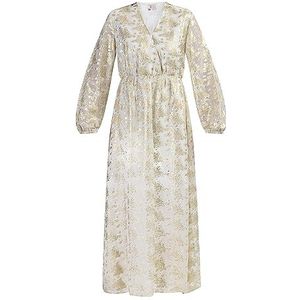 NALLY Maxi-jurk voor dames, met borduurwerk, Wolwit met gouden bloemen, XL