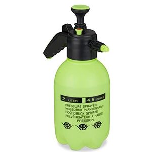 Relaxdays drukspuit 2 liter, verstelbare sproeikop, water & onkruidbestrijdingsmiddelen, veiligheidsventiel, groen/zwart