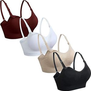 GXXGE 4 Pack Nursing BH voor Borstvoeding Moederschap Bras Push Up Zijde Naadloze Zwangerschap Bralette Ondergoed, 4 stuks (Zwart Beige Rosered Wit), S