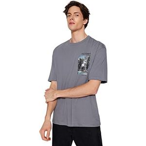 Trendyol Heren Heren Relaxed Fit Basic Crew Neck Gebreid T-shirt, Antraciet, L