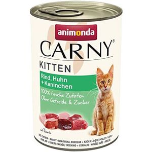 animonda Carny Kitten Natvoer voor katten en katten, vochtig, voor kittens, rundvlees, kip, konijnen, 12 x 400 g
