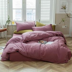 Amwan Jersey gebreid katoenen dekbedovertrek, bleek mauve, tweepersoons, effen paars, beddengoedsets, t-shirt katoen, set van 3 stuks, 1 paars dekbedovertrek met 2 kussenslopen