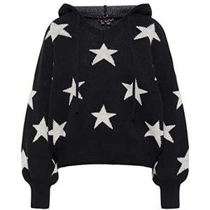 ECY Gebreide hoodie voor dames, zwart, wolwit., XL/XXL