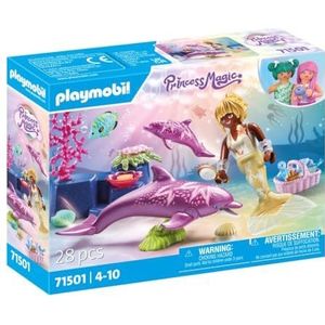 PLAYMOBIL Princess Magic 71501 Zeemeermin met dolfijnen, liefdevolle zorg voor de dolfijnenmoeder en haar baby, leuk fantasierijk rollenspel, gedetailleerd speelgoed voor kinderen vanaf 4 jaar
