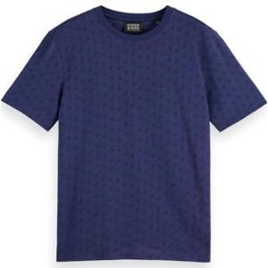 Scotch & Soda Heren Regular Fit Micro AOP T-shirt, Batik Logo Print Navy Aop 410, S
