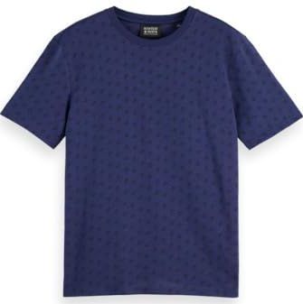 Scotch & Soda Heren Regular Fit Micro AOP T-shirt, Batik Logo Print Navy Aop 410, S
