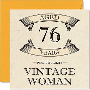 Vintage 76e verjaardagskaarten voor vrouwen - 76 jaar oud - leuke verjaardagskaart voor mama zus vrouw oma oppas oma tante, 145 mm x 145 mm dames wenskaarten, 76e verjaardagskaart
