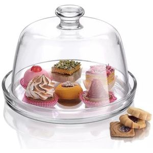 BorGONOVO Bord van glas voor snoep en fruit met koepel, afmetingen: 15,5 cm, diameter 22