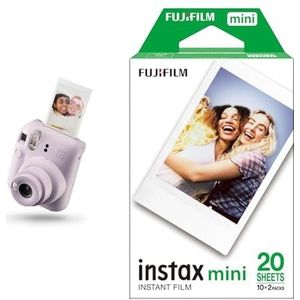 instax Fujifilm mini 12 instant mini camera, Lilac Purple & instax Fujifilm mini Instant Film, 2x 10 vellen, 20 vellen, White border