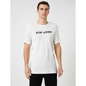 Koton Heren Slogan Geborduurd Crew Neck T-shirt met korte mouwen, wit (000), M