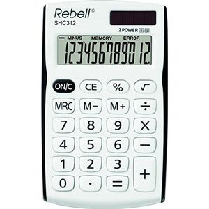 Rebell RE-SHC312 kleine rekenmachine, 12-cijferig display, wit/zwart