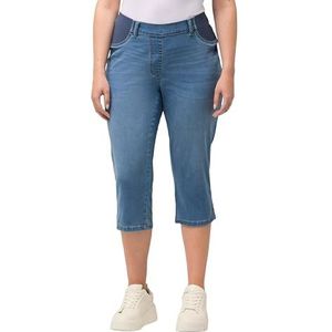 Ulla Popken, Dames, grote maten, capri-jeans met elastische band, Sienna, blauw, 46