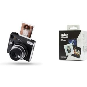 instax Fujifilm SQUARE SQ40 Black, instant SQUARE camera, ingebouwde flitser, automatische belichting & instax SQUARE film Deco Bundel (3X10)