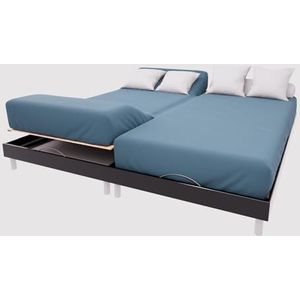 Soleil d‘ocre, TPR-hoeslaken van katoen, draaddichtheid 57, 2 x 70 x 190 cm, effen, eendenblauw