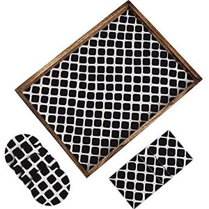 Penguin Home Serveerdiendienblad Set Voor Koffie En Eten Met 4 Vierkante En 4 Bijpassende Ronde Onderzetters, Zwart-witte Marokkaanse textuur