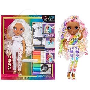 Rainbow High Colour & Create Fashion DIY Doll - Paarse ogen, krullend haar, bonustop en schoenen en afwasbare Rainbow markers - Kleuren, creëren, spelen, spoelen - Kinderen van 4-12 en verzamelaars