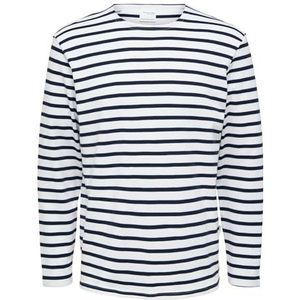 SELETED HOMME Heren SLHBRIAC Stripe LS O-Neck Tee W NOOS shirt met lange mouwen, Bright White/Stripes: Navy Blazer, XL, Helder wit/strepen: navy blazer, XL