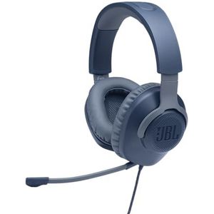 JBL Quantum 100, bedrade over ear gaming headset met afneembare microfoon, compatibel met meerdere platforms, in blauw