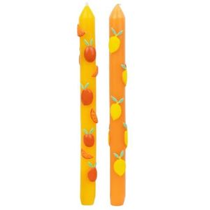 2 x Handgeschilderde 3D Citrus Citroen en Oranje Colurful Dinner Kaarsen | Ideaal verjaardags- of Moederdag Cadeau Ongeparfumeerd, 8 uur brandtijd - Milieuvriendelijk | Zomertafeldecoratie Talking