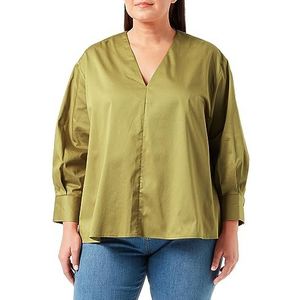 Seidensticker Damesblouse, modieuze blouse, curvy fit, V-hals, lange mouwen, stretch, katoenmix, groen, 48 NL