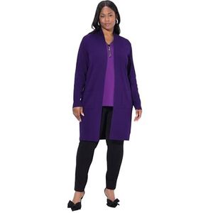 Ulla Popken gebreide jas voor dames, grote maten, plussize, lange, open vorm, zacht, fijn gebreid, Donkere lelie, 42-44