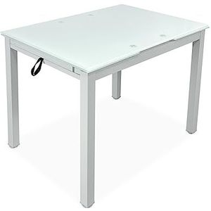 Homey - Uittrekbare tafel van glas voor keuken of eetkamer, model Kilembo, praktisch en functioneel. Afmetingen: 100-170 cm (L) x 70 cm (B) x 75 cm (H)