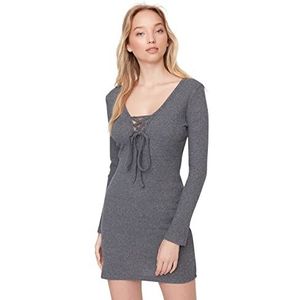 TRENDYOL Dames Woman Mini Bodycon V-hals Woven Dress, antraciet, M