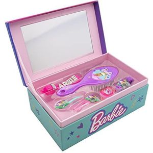 Joy Toy - Barbie juwelendoos met accessoires: borstel, 2 haarspelden, ring, armband, haarband - 18x11,5x7 cm