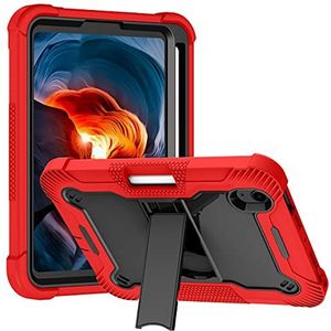 Anewone iPad Mini 6 beschermhoes met 3 beschermlagen, verstelbare kickstand, displaybeschermfolie, penhouder - rood