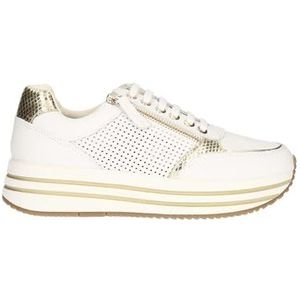 Geox D KENCY E Sneakers voor dames, wit/LT goud, 39 EU, Wit Lt Gold, 39 EU