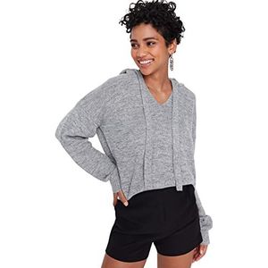 Trendyol Effen normale sweater met capuchon voor dames, Grijs, S