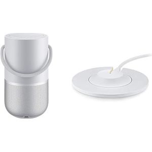 Bose Portable Home Speaker - met geïntegreerde Alexa-spraakbesturing, in zilver & Bose Home Speaker oplaadstation voor draagbare luidsprekers, zilver