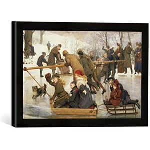 Ingelijste foto van Robert Barnes ""A Merry-Go-Round on the Ice, 1888"", kunstdruk in hoogwaardige handgemaakte fotolijst, 40x30 cm, mat zwart