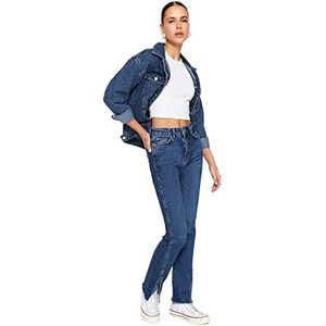 TRENDYOL Damesjeans met hoge tailleband, flare leg bootcut & flared jeans, Donkerblauw, 36