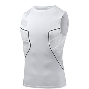 AMZSPORT Heren compressieshirt sport tanktop mouwloos functioneel shirt loopshirt, 111006-wit, M