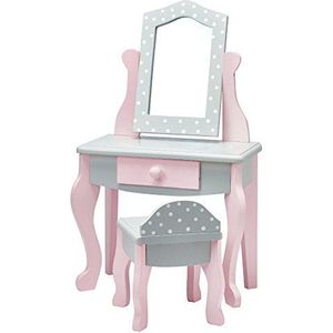 Teamson Kids Kaptafel en Stoel Voor 18"" Poppen - Accessoires Voor Poppen - Kinderspeelgoed - Roze/Grijs