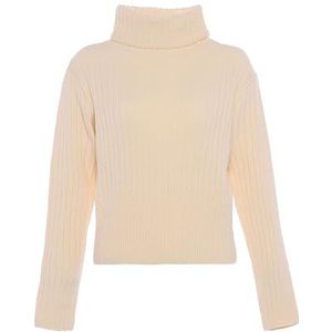 BLONDA - Trui - Wolwit - Geribbeld Gebreid - Lange Mouw - Normale Pasvorm