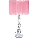 Relaxdays tafellamp, met kristal design, H x Ø 54 x 29,5 cm, schemerlamp E27 fitting, ronde nachtkastlamp van stof, roze