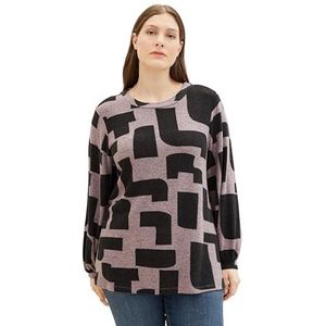 TOM TAILOR Dames Plussize T-shirt met lange mouwen, 35135 - Mauve Black Geometric Print, 50 NL